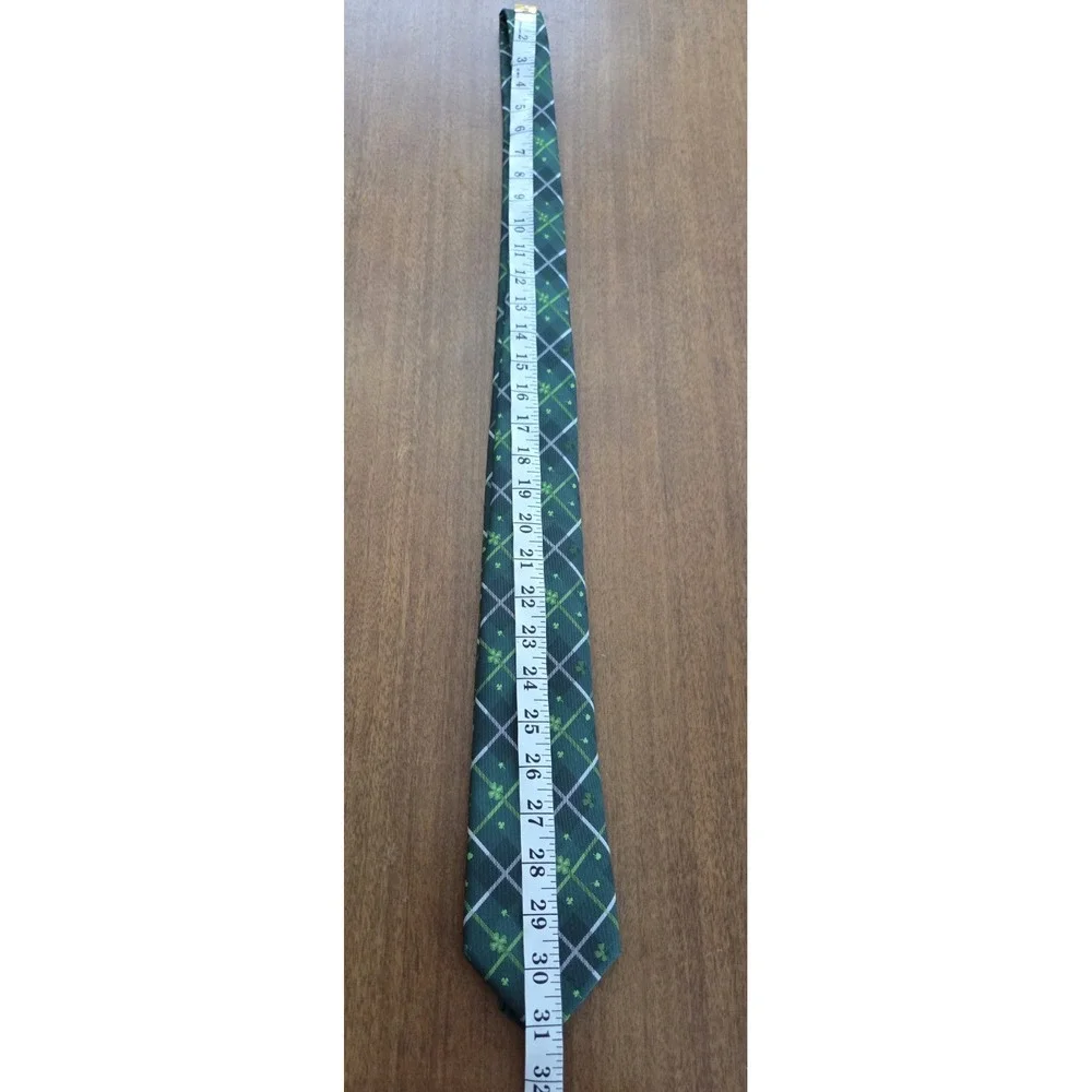 Kissties Clover Silk Tie Men's Shamrock Plaid Green St Patrick's‎ Day